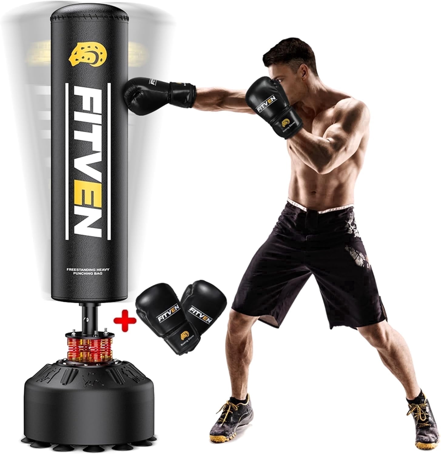 UPGO Freestanding Punching Bag with Boxing Gloves Heavy Boxing Bag with Suction Cup Base - Men Stand Kickboxing Bag