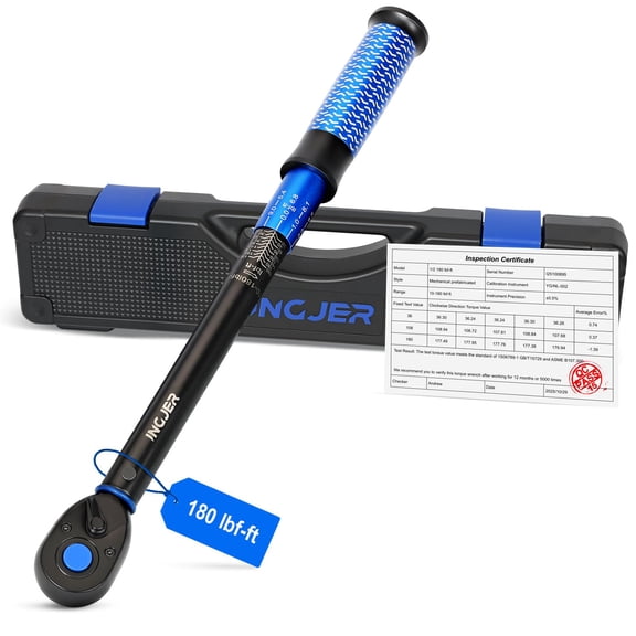 UPGRADE 1/2" Drive Click Torque Wrench,10-180ft.lb,Dual-Direction Adjustable 72 Tooth Click Torque Wrench for Bike, Motorcycle,Professionals & DIYers,Blue