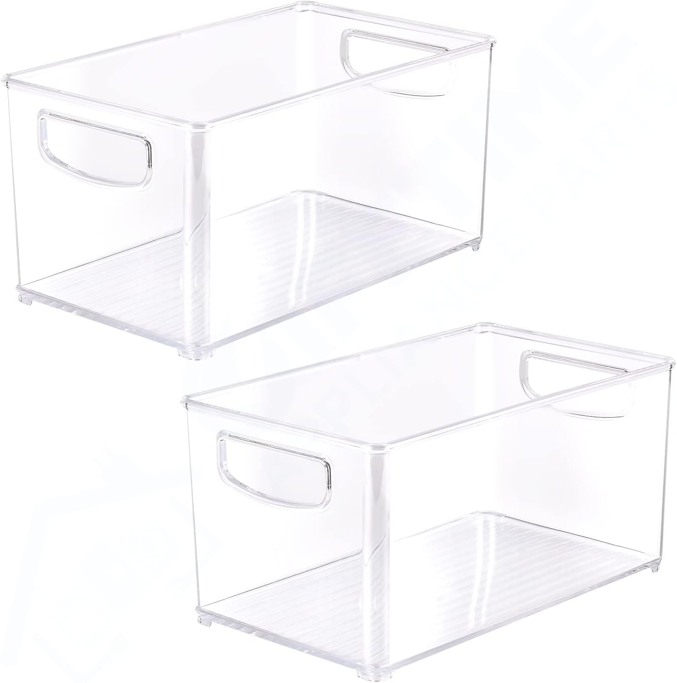 UPGRADED 2 x Clear Organizer Storage Bin with Handle Compatible with
