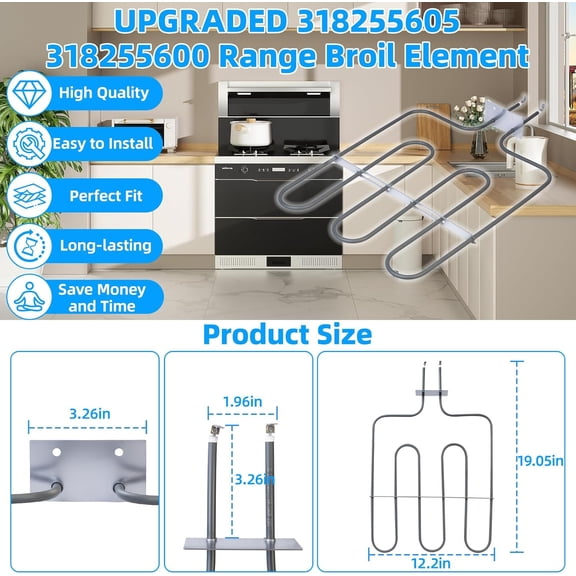 UPGRADED 318255605 318255600 Broil Element Compatible with Range Stove Ovens Parts