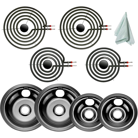 ?UPGRADED?5304430149 5304430150 Porcelain Drip Pan Bowls & MP22YA Electric Range Burner Unit Set Fit for Range Oven Stove Replace 318067041 318067051 by