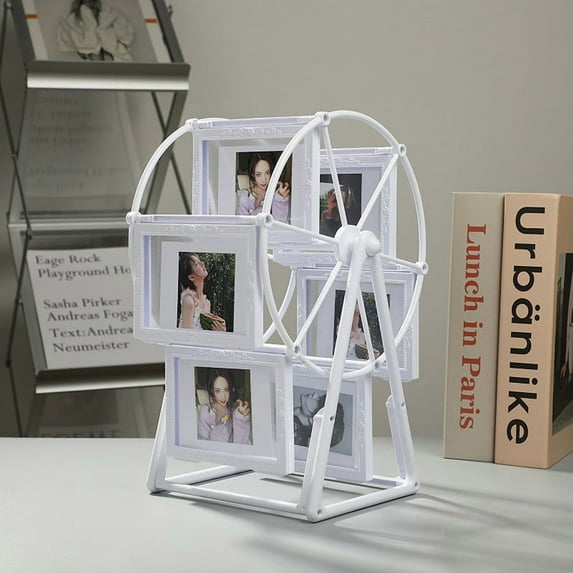 UPGRADED European Style Carved Ferris Wheel Photo Frame with 360 Rotation for Tabletop Display Holds 12 Photos Home Décor Gift