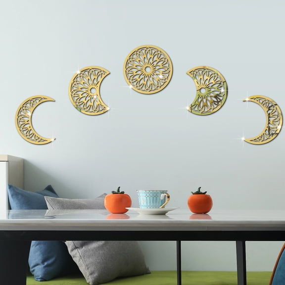 UPGRATOR Acrylic Moon Stickers Set for Bedroom Decor, Self-Adhesive Golden Mirror Effect, 12x4 Inches