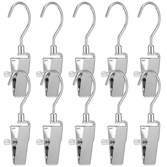 UPGRATOR 10 Pcs Stainless Steel Clothes Clips Rotatable Clip for Laundry Households Silver