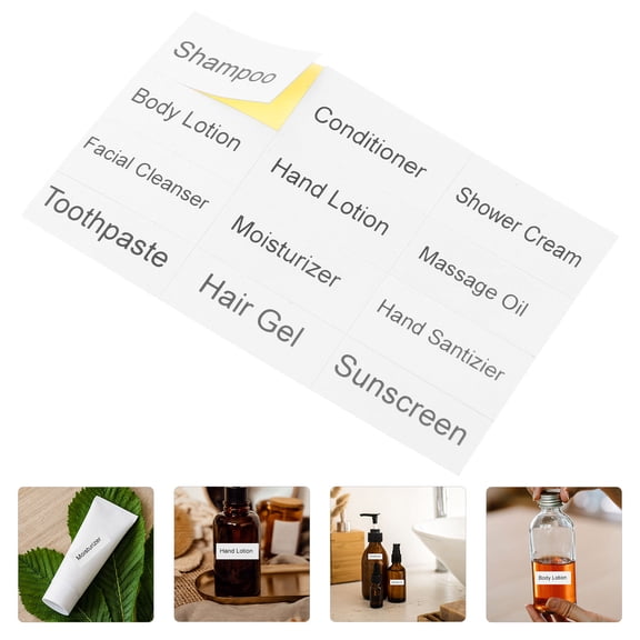UPGRATOR 10 Sheets Travel Toiletry Labels White Paper Stickers for Bathroom Organization and Cosmetic Packing