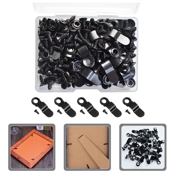UPGRATOR 100Pcs Photo Frame Turn Buttons and Screws Black Fasteners Sturdy Picture Frame Accessories