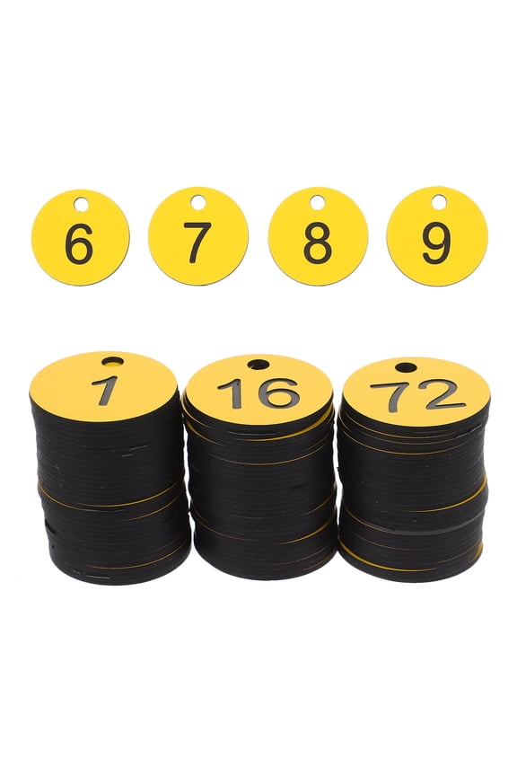 100Pcs Round Yellow Plastic Number Tags with Hole for Keychain Organization At Home