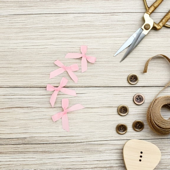 UPGRATOR 100Pcs Small Pink Satin Bow Knots for Scrapbooking Craft Embellishments and Present Enhancement