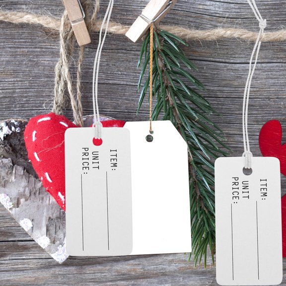 UPGRATOR 100Pcs White Kraft Paper Tags with String for Jewelry Price Labels and Display