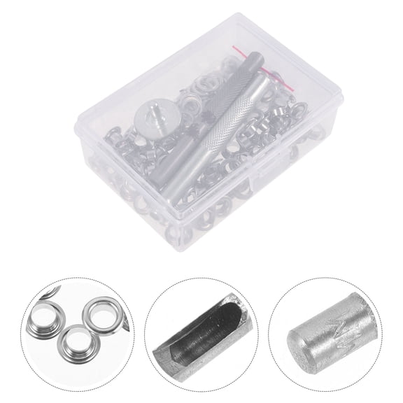 UPGRATOR 100Set Plated Silver Eyelet Button Kit with Clear Storage Box for Clothing Fasteners and DIY