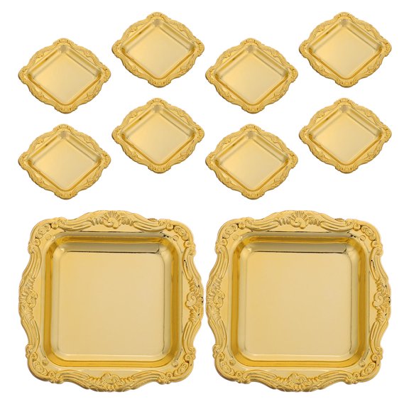 UPGRATOR 10Pcs Golden Plastic Dessert Plates for Wedding Party Serving Cake Candy Snacks with Elegant Baroque Design