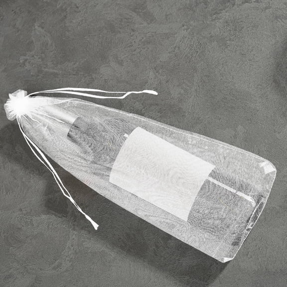 UPGRATOR 10Pcs White Organza Wine Bottle Covers Sheer Material with Convenient Satin Drawstring