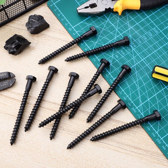 UPGRATOR 10pcs Hexagonal Screws Black Lag Bolts For Railing Construction Projects Self Tapping
