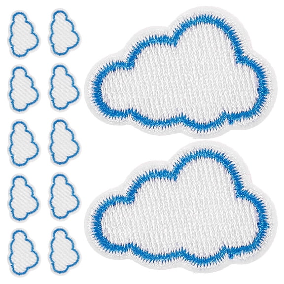 UPGRATOR Cloud Shape Embroidery Patches Blue Iron-on Appliques for Decor Clothes Bags Hats 12Pcs