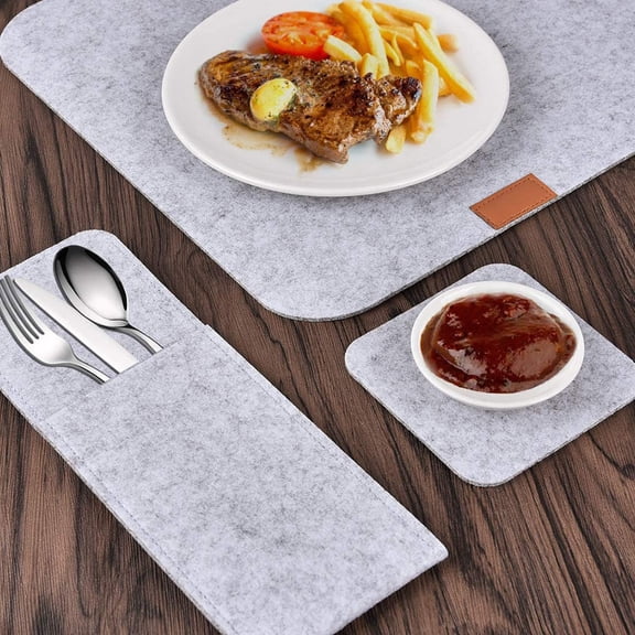 UPGRATOR 12Pcs Eco Friendly Felt Placemat Set Grey Heat Insulation Mats for Kitchen Table Use