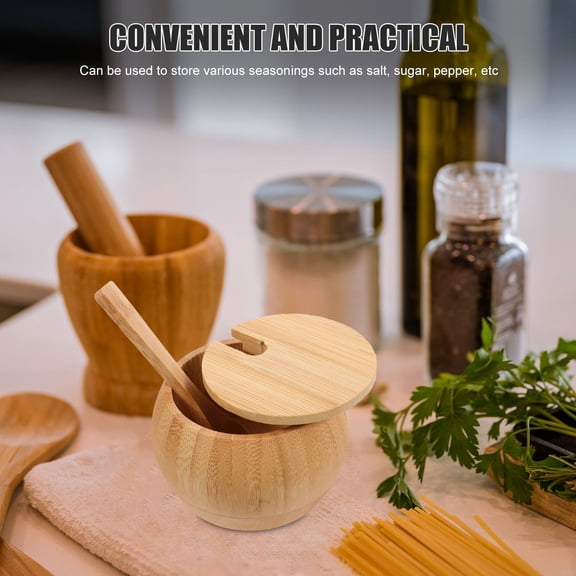 UPGRATOR 1Pack Condiment Jar Round Shape For Countertop Use Freshkeeping Bamboo Material