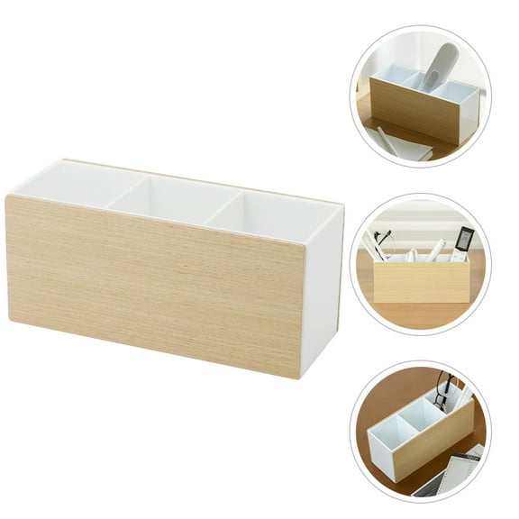 UPGRATOR 1Pack White Wood Table Compartment Organizer And Desktop Storage Case For Home Use 11.7X3.5X3.1In
