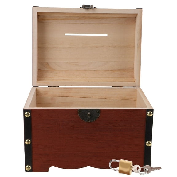 UPGRATOR 1Pack Wooden Rectangular Storage Box for Home Office Money Saving Box Brown 7.99X5.79X5.71in