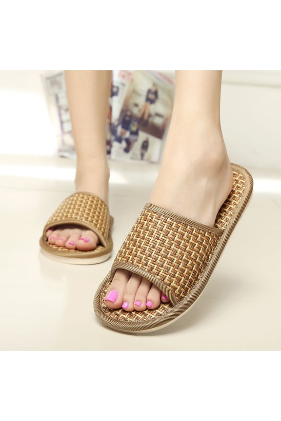 1Pair Light Brown Rattan Woven Slippers Summer Non Slip Platform Shoes for Home