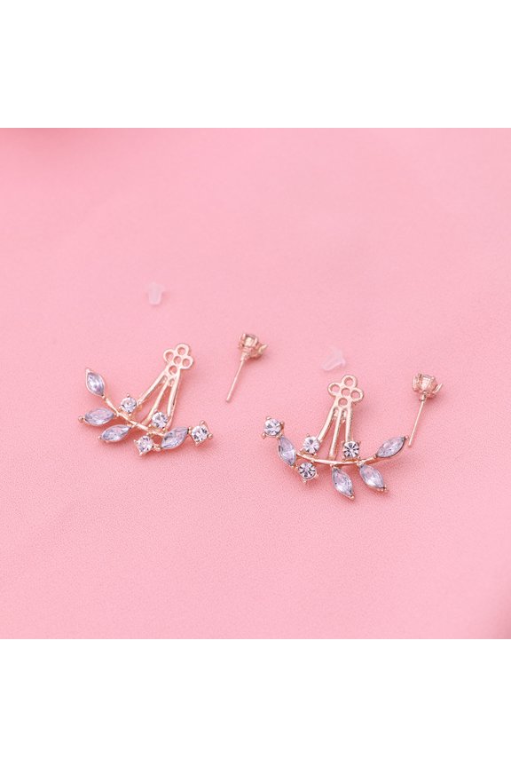 1Pair Golden Rhinestone Double Sided Back Earrings Stylish Durable Decoration