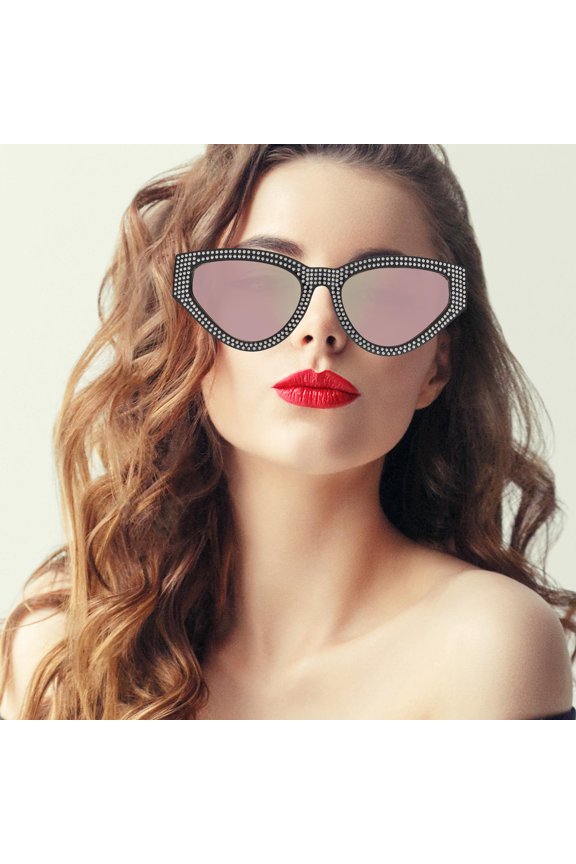 1Pair Stylish Eyeglasses with Shiny Rhinestones Golden Frame for Party and Daily Wear