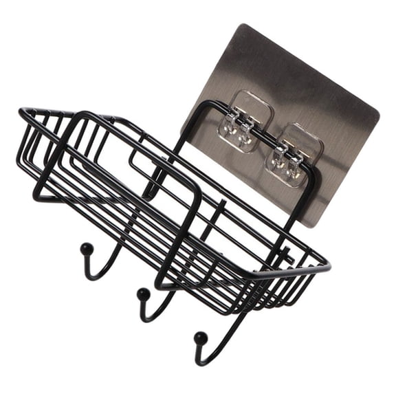 UPGRATOR 1Pc Black Soap Storage Rack Wall-Mounted with Draining Stand and Hanging Hook