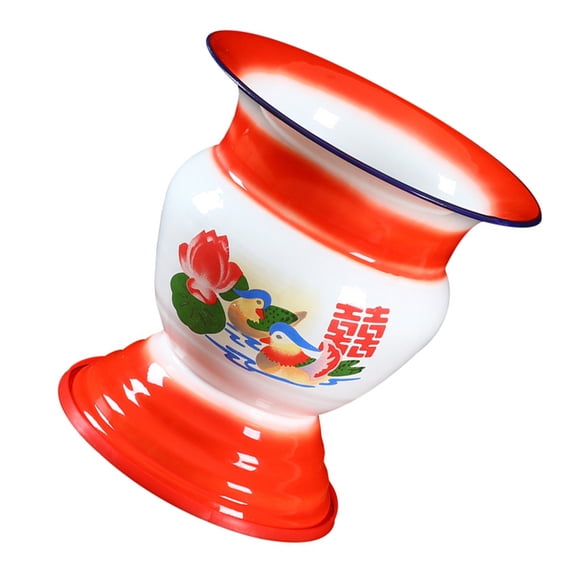 UPGRATOR 1Pc Enamel Spittoon Cup Stylish Shape for Home Use Red Vintage Chinese Design