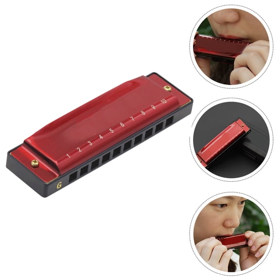 UPGRATOR 1Pc Red 20 Tone Metal Harmonica Key of G with Copper Cover and Waterproof Durable Design