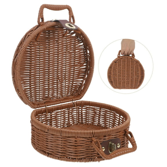 UPGRATOR 1Pcs Light Blue PP Wicker Picnic Basket for Outdoor Activities and Camping 8.84X7.86X4.32in