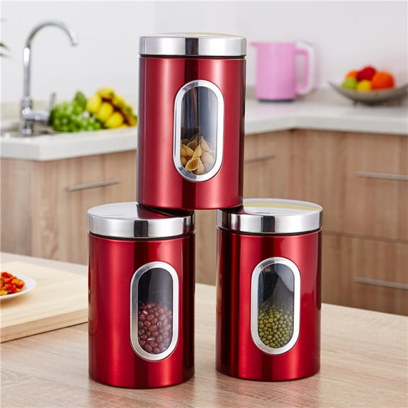 UPGRATOR Airtight Stainless Steel Kitchen Storage Canister Jar, Red, 11.8 x 11.8 x 6.5 Inches, Food Container