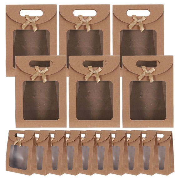 UPGRATOR 20Pcs Brown Kraft Paper Bags with Transparent Window and Bow for Packaging Bakery and Candy