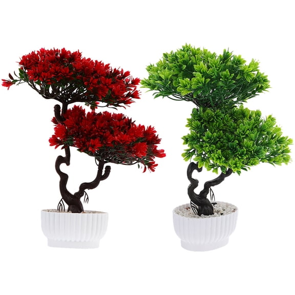 UPGRATOR 2Pcs Artificial Flowers Guest-greeting Pine Tree Potted Simulation Bonsai Decoration Indoor