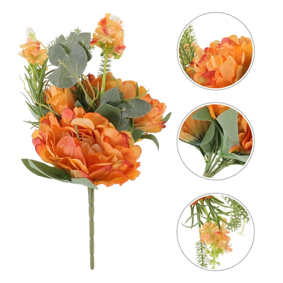 UPGRATOR 2Pcs Artificial Orange Peony Bouquet Decors for Indoor Scene and Floral Arrangement