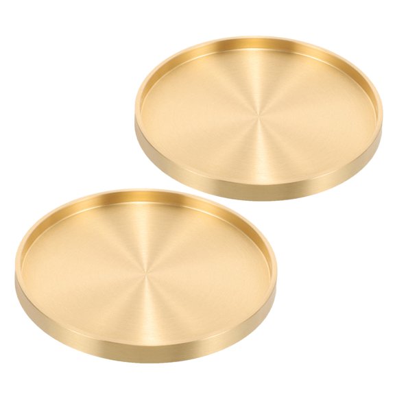 UPGRATOR 2Pcs Brass Copper Coasters for Desk Heat Resistant Drink Tray with Elegant Plated Gold Finish