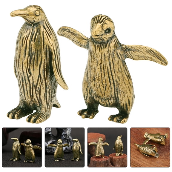 UPGRATOR Set of 2 Brass Penguin Figurines with Design, Perfect Collectible Home Decor Accents
