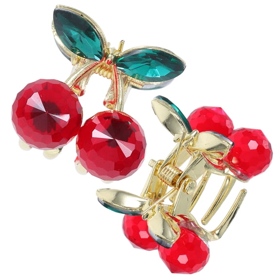 UPGRATOR 2Pcs Cherry Hair Accessories Clips with Rhinestones for Girls Daily Wear