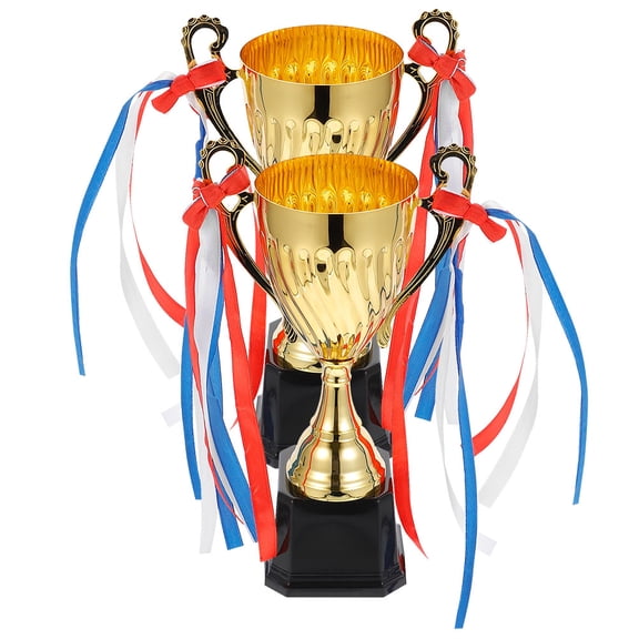 UPGRATOR 2Pcs Competition Trophy Golden Metal Plastic Trophies for Contest 11.8x3.1x3.1in