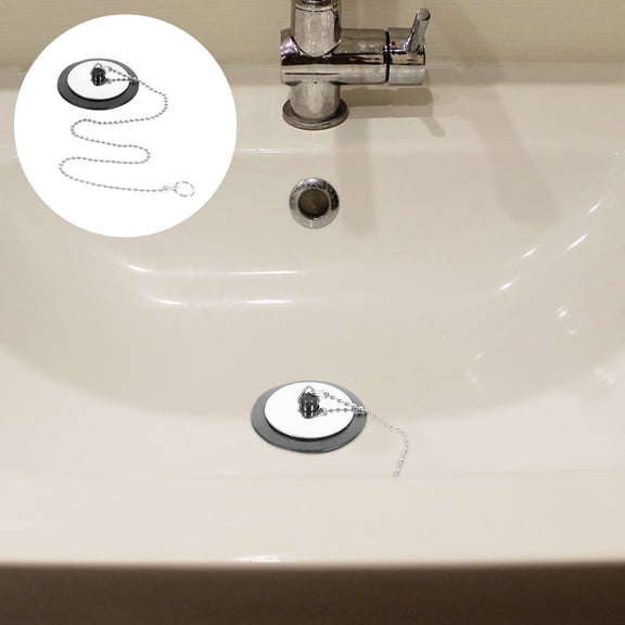 UPGRATOR 2Pcs Leak Proof Black Rubber Sink Stopper with Chain for Bathtub and Kitchen Sink
