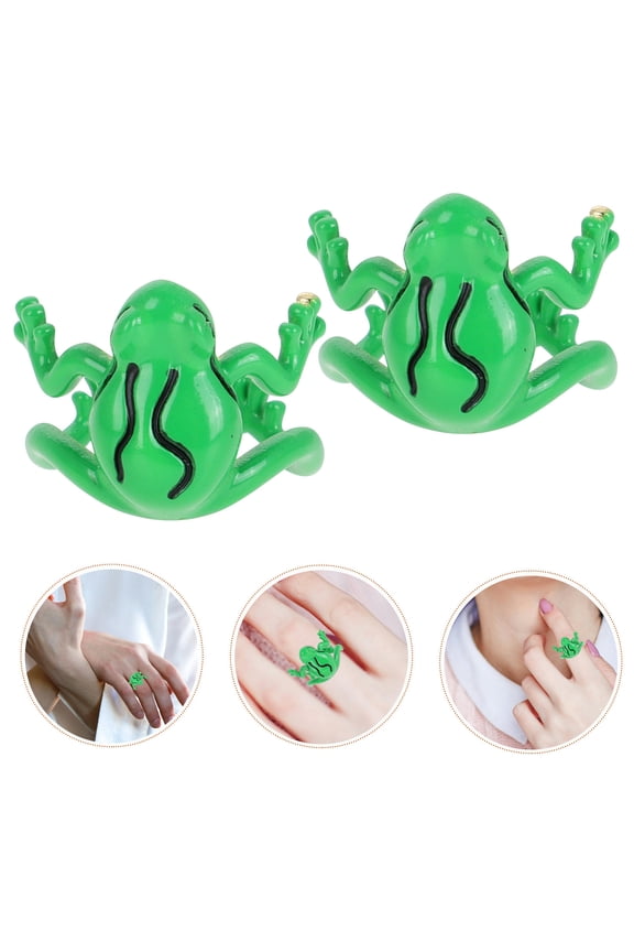 2Pcs Simple Adjustable Frog Rings Cute Animal Jewelry Light Green Band