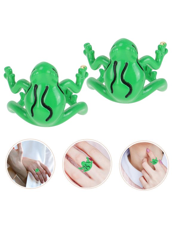 2Pcs Simple Adjustable Frog Rings Cute Animal Jewelry Light Green Band