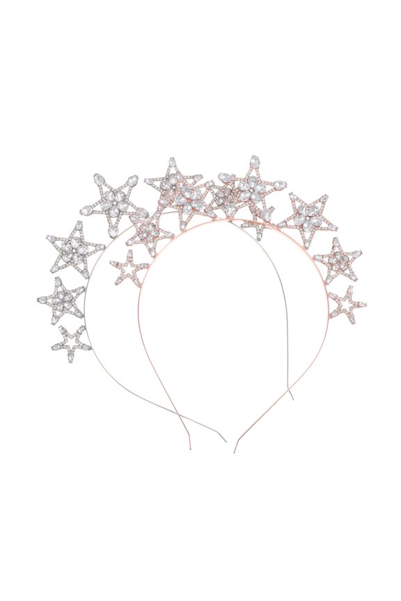 2Pcs Crystal Star Tiara Headbands for Wedding Prom Party Lightweight Alloy Fashion
