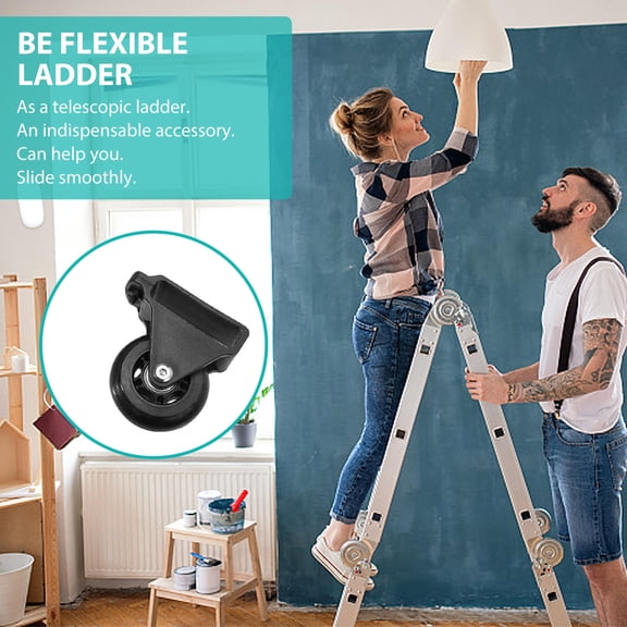 UPGRATOR 2Pcs Telescopic Ladder Wheels Aluminum Alloy Black Ladder Moving Accessories for Easy Sliding