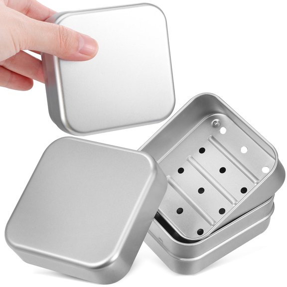 UPGRATOR 2Pcs Travel Soap Box Aluminum Bar Soap Case with Drain Filter Covered Design Plated Silver