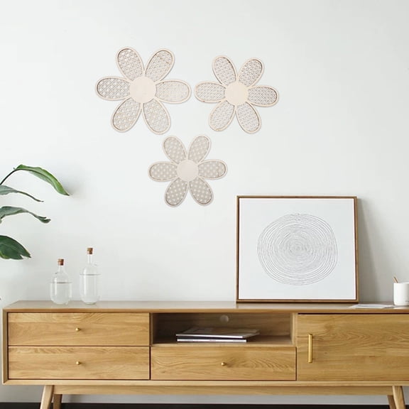 UPGRATOR 2Sets Rustic Daisy Wood Wall Hanging Bohemian Style Beige Flower Plaque for Wall Decor