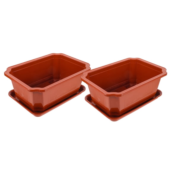 UPGRATOR Dark Red Plastic Oval Flowerpot for Small Indoor Plants 2Pcs
