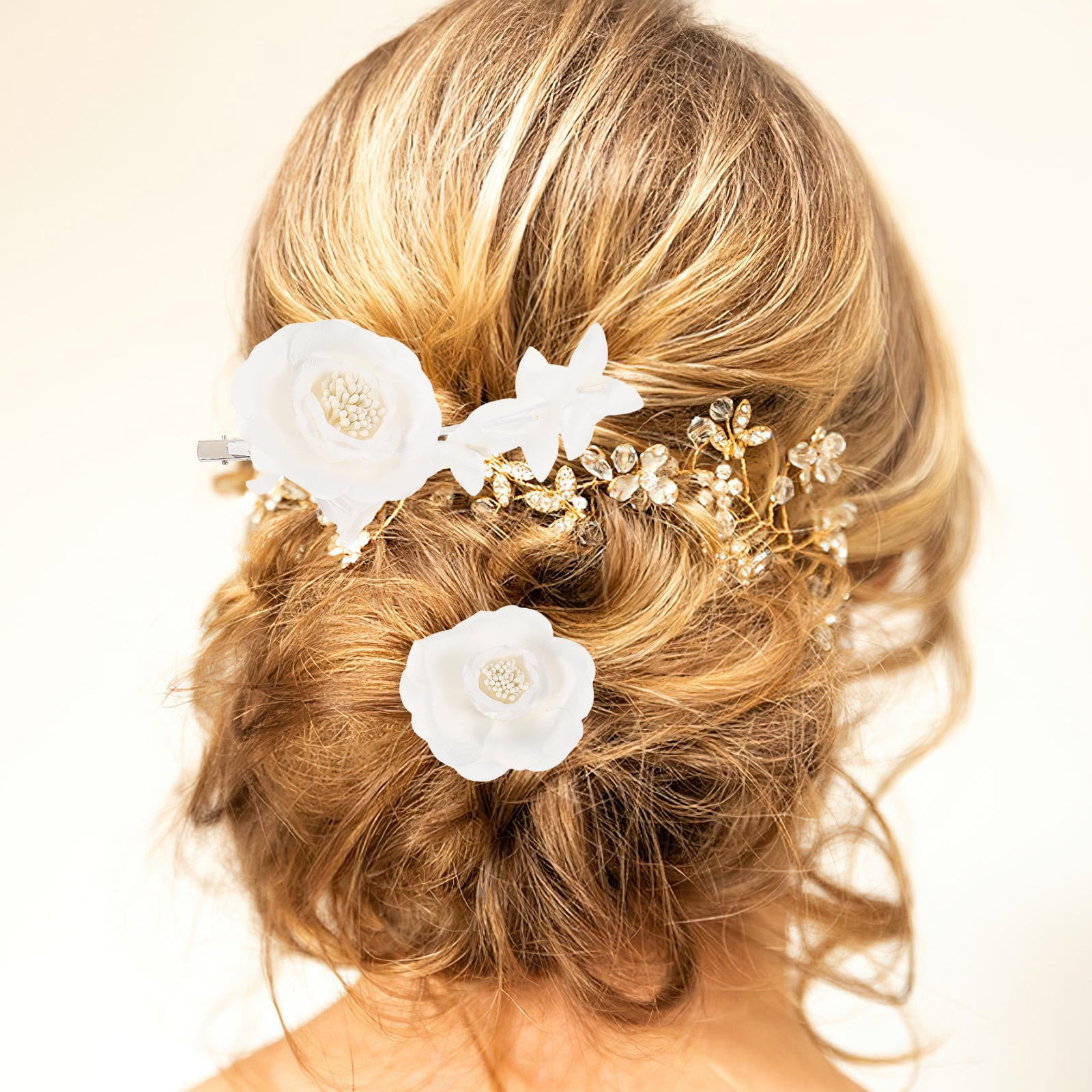 UPGRATOR Set of 3 Bridal Hair Accessories White Fabric 