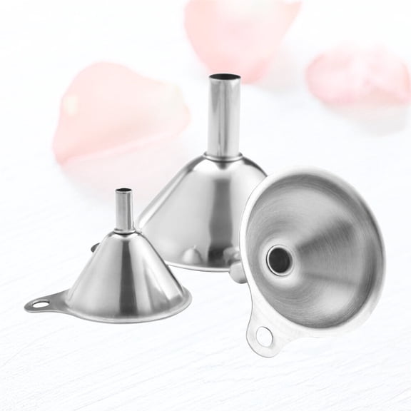 UPGRATOR 3Pcs Plated Silver Stainless Steel Kitchen Funnel Set for Cooking Oil and Soy Sauce with Side Handle