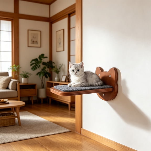 UPGRATOR Khaki Wooden Cat Wall Platforms Non-Slip Surface for Climbing and Resting 3Pcs