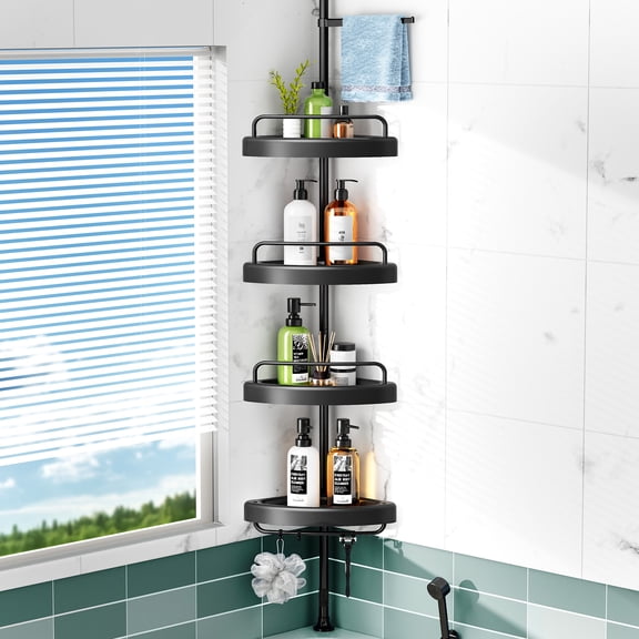 UPGRATOR 4-Tier Adjustable Corner Shower Caddy Telescopic Storage Rack with Towel Bar