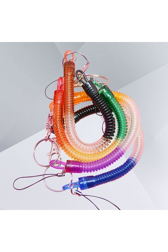 4Pcs Elastic Spring Coil Chain Keychain Plastic Material Assorted Colors Anti Lost